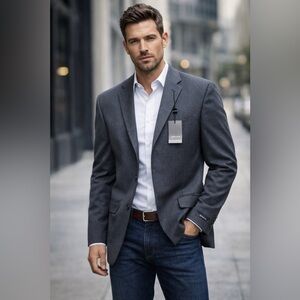 Claiborne Men's NWT Charcoal Gray Wool Blend Suit Jacket Blazer 42L